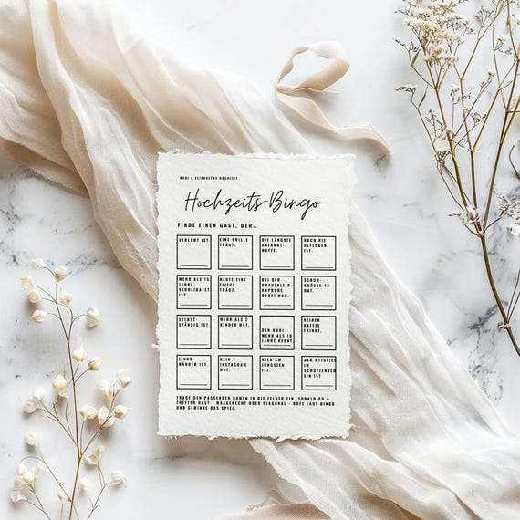 Hochzeitsbingo zum Ausfüllen I Gästebuch I Hochzeit Gastkarte I Spiel Hochzeit I Gästekarte I "Finde den Gast" Spielkarte - Canva Vorlage A5