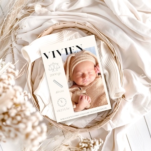 Baby thank you card for birth I Birth announcement for babies, newborns, boys, girls I Thank you I Postcard baby gifts Canva template A6