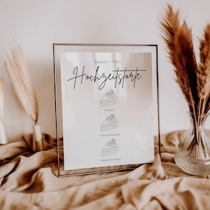 Placa de bolo de casamento I suporte de buffet de bolo I placa de informações I placa de casamento I recepção de bolo I papelaria de casamento - modelo Canva A4