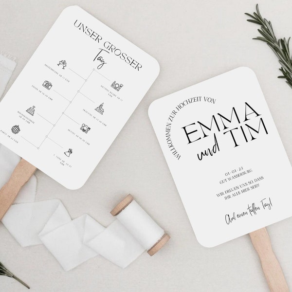 Wedding program template I wedding fans I wedding daily routine I wedding stationery I personalized wedding decoration - Canva template