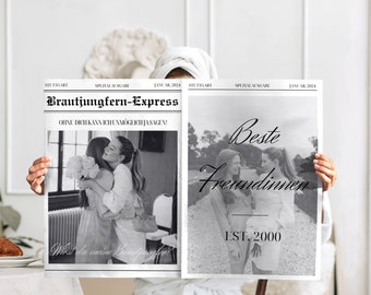 Hochzeitszeitung personalisiert - Brautmagazin als Geschenk - Zeitung zur Hochzeit für Brautpaar & Freunde - Canva Vorlage