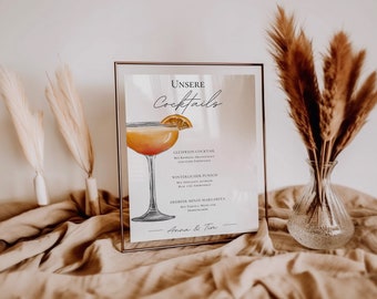Bar Menu Template I Cocktails Wedding I Cocktail Card I Stand I Drinks Sign I Personalized Wedding Decoration - Canva Template A4