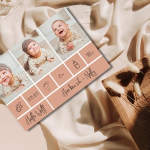 Baby thank you card for birth, birth announcement for babies I newborn, boy, girl I thank you I postcard I postcard -Canva template A6