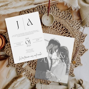 Hochzeitseinladung minimalistisch I Save the Date Karte I Einladung I Hochzeit Papeterie I personalisierte Hochzeitsdeko - Canva Template A5