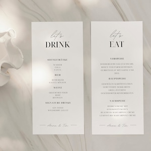 Getränke Essen Kartenset I Menü Vorlage I Hochzeitspapeterie I personalisierte Hochzeitsdeko I DIY Hochzeit Karten Bundle - Canva Vorlage