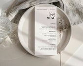 Hochzeitsmenü Vorlage - Menükarte Hochzeit zum Ausdrucken - Personalisierbare elegante Hochzeitspapeterie - Canva Vorlage