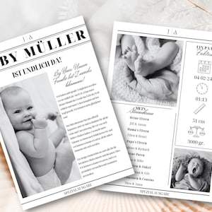Modèle journal bébé I faire-part de naissance I faire-part de naissance I magazine I carte magazine I carte pour la naissance de bébé - Modèle Canva A5