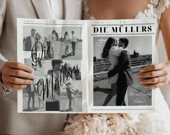 Hochzeitszeitung Vorlage - Hochzeitsmagazin zum Selbstgestalten - personalisierte Hochzeitszeitschrift - Hochzeitsprogramm Canva Template