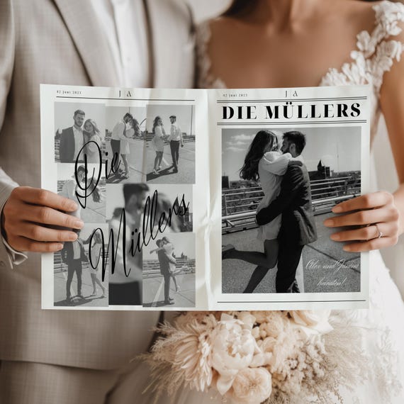 Hochzeitszeitung Vorlage - Hochzeitsmagazin zum Selbstgestalten - personalisierte Hochzeitszeitschrift - Hochzeitsprogramm Canva Template