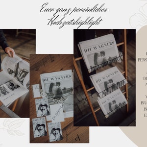 Fotocollage mit verschiedenen Hochzeitszeitungen in moderner Optik – inspiriert durch Magazin-Designs und personalisierte Layouts