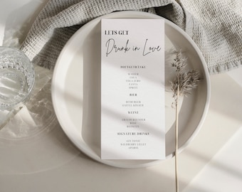 Drinks menu template I Drinks menu I Wedding stationery I personalized wedding decoration I DIY wedding drinks template - Canva template