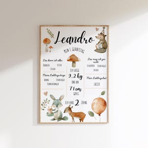 Meilensteinposter Baby Kleinkind I Geschenk 1. Geburtstag I Geburtstafel Bär I Geburtsposter I Geburtstagsposter Waldtiere - Canva Template