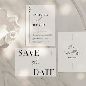 Hochzeitseinladung + Save The Date Karte Set I Bundle I minimalistische Einladungskarte zur Hochzeit I Hochzeitspapeterie -Canva Template A6