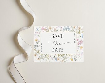 Save the Date Card Canva Template - Floral Wedding Invitation & Wedding Date Card - Floral Wedding Stationery A6 Customizable
