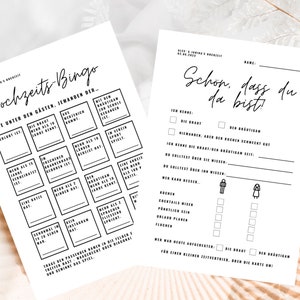 SET biglietti per gli invitati al matrimonio, carte da riempire, gioco per il matrimonio, capsula del tempo, libro degli ospiti da compilare, bingo per il matrimonio - modello Canva A6