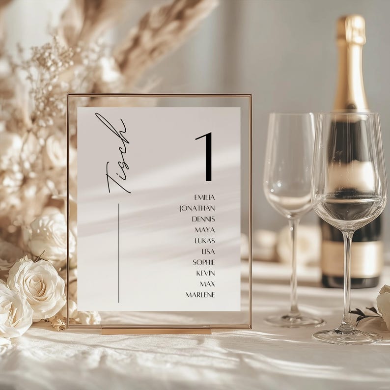 Einzeltischnummer Rahmen Tischnummer Hochzeit modern personalisierbares Design zum Aufstellen
