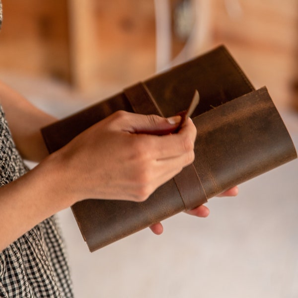 Leather Refillable Journal Notebook Cover A5 Size, Leather Diary, Mother's Day Gift, Recipe Notebook