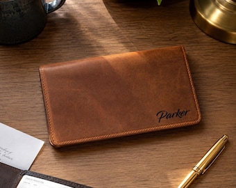 Personalized Leather Checkbook Cover, Custom Full Grain Checkbook Wallet for Men, Gift for Him