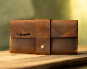 Personalized Leather Clutch Wallet for Women -Handstitched Collection