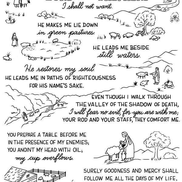 Psalm 23. The Lord is my shepherd. Printable Coloring page