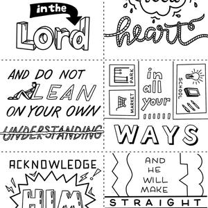 Confida nel Signore con tutto il tuo cuore… Proverbi 3:5-6 Pagina da colorare stampabile