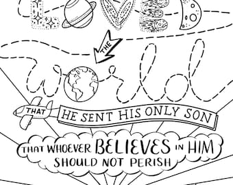 For God so loved the world. John 3:16 Coloring page, printable