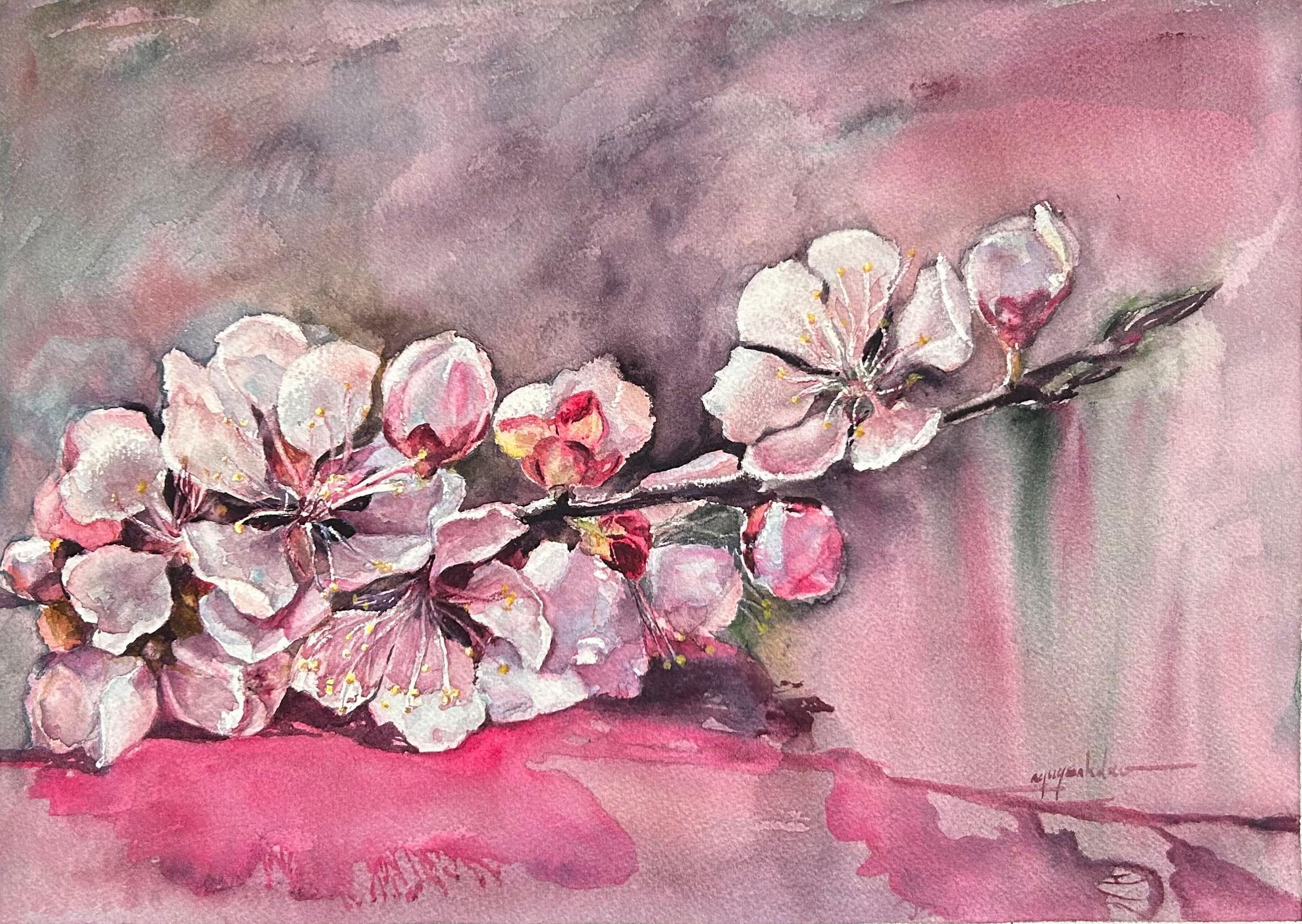 Cherry Blossom Watercolor Print – Pink Floral Wall Art – Botanical ...