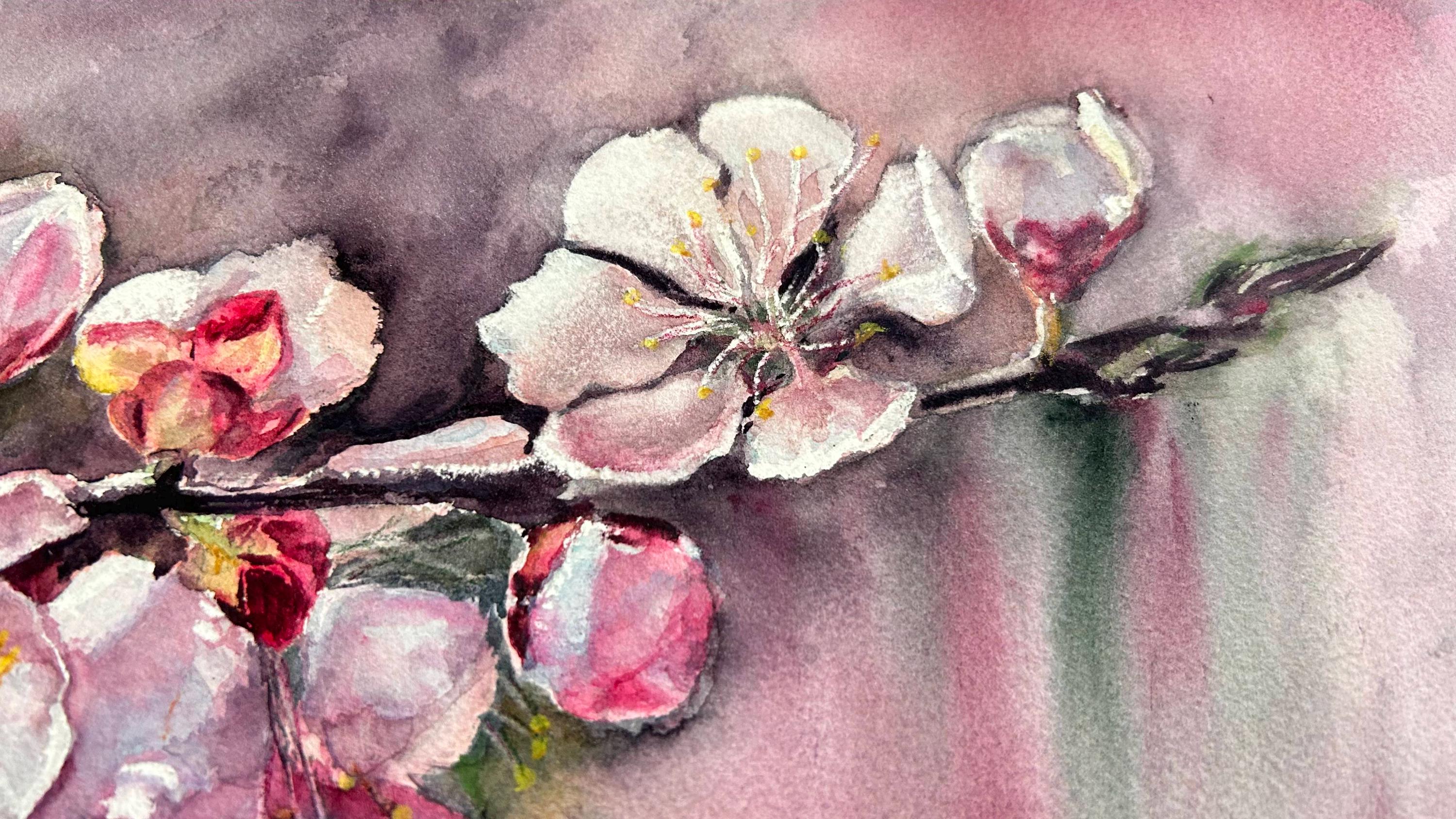 Cherry Blossom Watercolor Print – Pink Floral Wall Art – Botanical ...