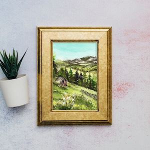 Landscape Painting, Art Original, Mountain Watercolor, Pine trees