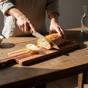 Handgefertigtes langes Brotschneidebrett, gestreiftes Baguette-Servierbrett aus Hartholz, 57 cm (22,5 Zoll)