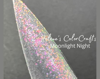 Nail Polish, Indie Nail Polish, Fingernail Polish, Moonlight Night, Pale Yellow, Light Blue, Glitter, UV, Vegan