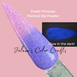 Termiczny brokatowy proszek do zanurzania paznokci, Glow Dip Powder, Fioletowy proszek do zanurzania paznokci, Różowy proszek do zanurzania, Akrylowy proszek do paznokci, Power Princess