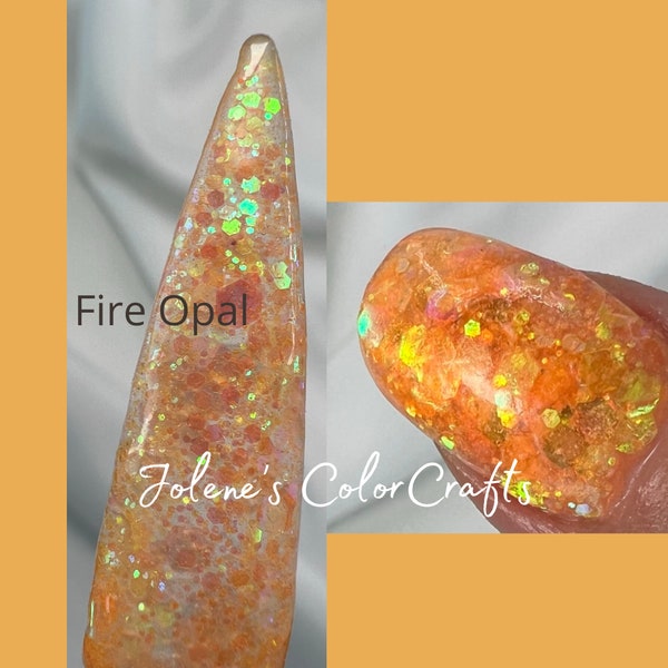 Orange Fire Opal Nail Dip Powder - Vibrant Holographic Acrylic Dipping Powder for Long-Lasting and Easy Nail Designs