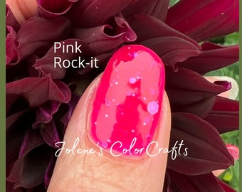 Nail Polish, Indie Nail Polish, Fingernail Polish, Pink Rock-it, Neon Pink, Glitter, Vegan