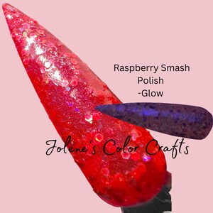 Nail Polish, Indie Nail Polish, Fingernail Polish, Raspberry Smash, Neon Pink, Glitter, Glow, Vegan