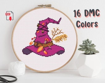 Autumn Witch Hat Digital PDF Cross Stitch Pattern