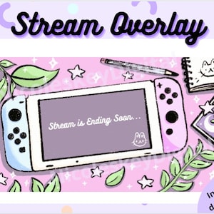 May include: A digital illustration of a handheld gaming console on a light pink background with green leaves and white stars. The console screen displays the text Stream is Ending Soon... and a small cat icon. A pen and a notepad are nearby.