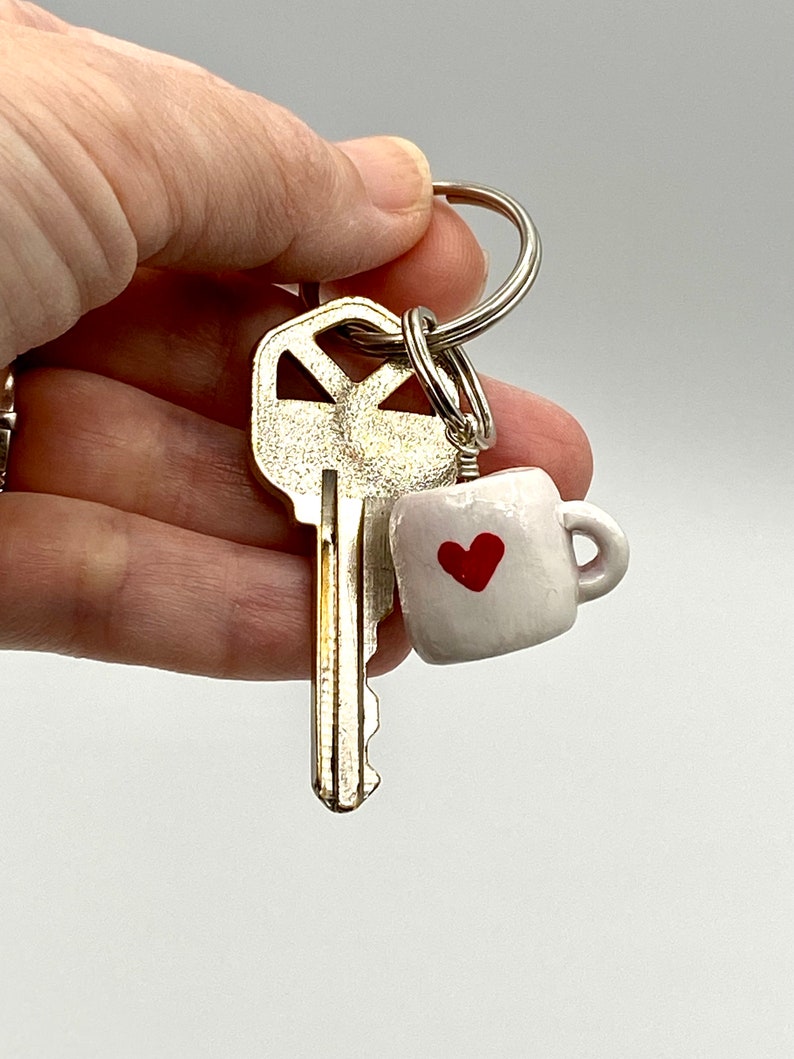 Mini Heart Coffee Mug Keychain Charm. Valentine Coffee Cup Backpack