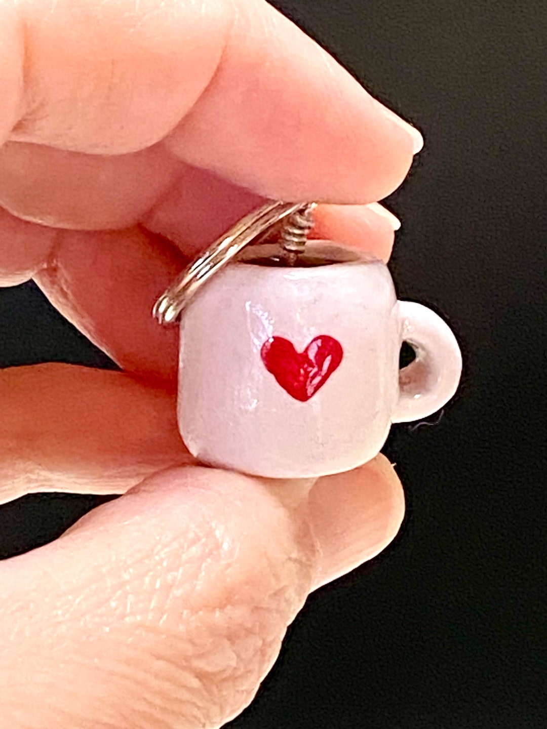 Mini Heart Coffee Mug Keychain Charm. Valentine Coffee Cup Backpack