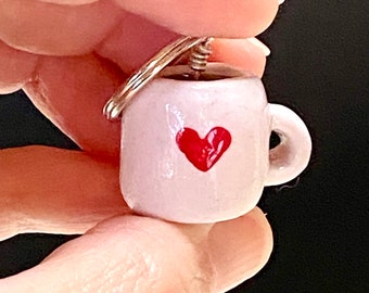 Mini Heart Coffee Mug Keychain Charm. Valentine Coffee Cup Backpack Charm. Heart Coffee Clay Charm. Polymer Coffee Lover Key Charm Gift.