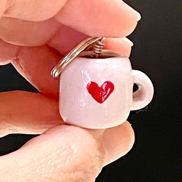 Mini Heart Coffee Mug Keychain Charm. Valentine Coffee Cup Backpack Charm. Heart Coffee Clay Charm. Polymer Coffee Lover Key Charm Gift.