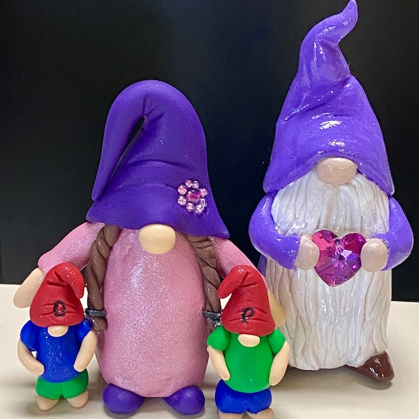 Custom Gnome Family. Mother’s Day Gift. Father’s Day Gift. Customizable Gnome Figurine Gift. Personalized Gnome Sculpture. Mom and Dad Gift.