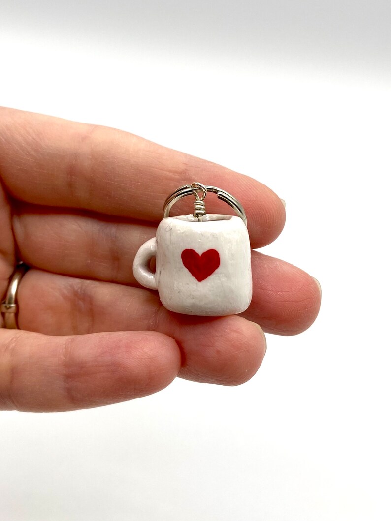 Mini Heart Coffee Mug Keychain Charm. Valentine Coffee Cup Backpack