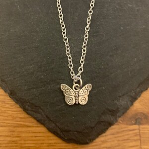 Butterfly silver necklace-silver plated chain