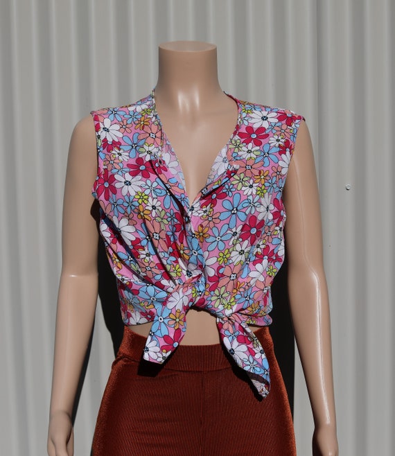 Vintage 1960s Shirt // Size 10 // 60s Floral Top … - image 4