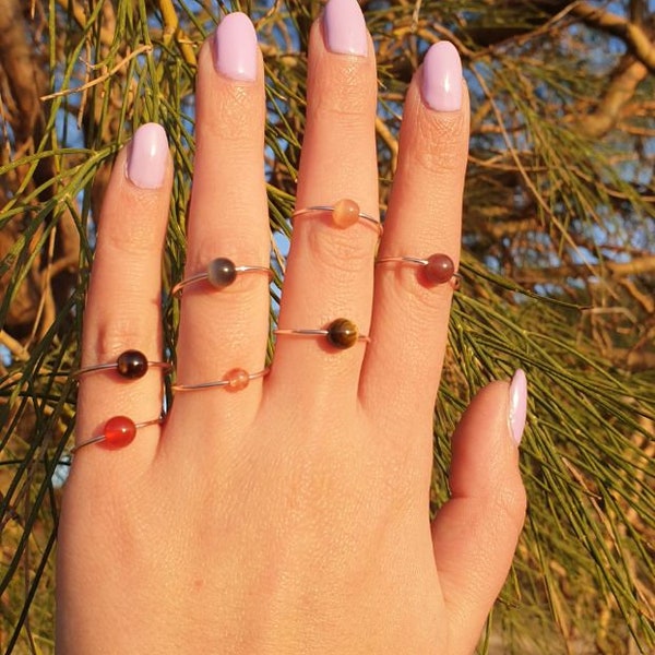 Anelli cristalli REGOLABILI handmade pietre - semplici minimal - handmade wire rings natural stones \ regalo donna - rame color oro rosa