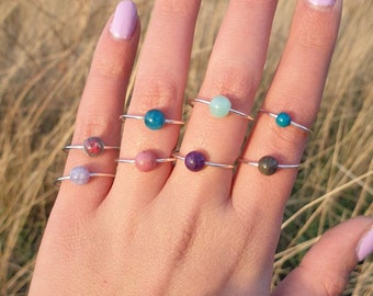 Anelli rame color argento con pietre \ anello REGOLABILE, tutte le taglie - regalo minimal - (rosa, azzurro, viola, celeste) - ring CRYSTALS