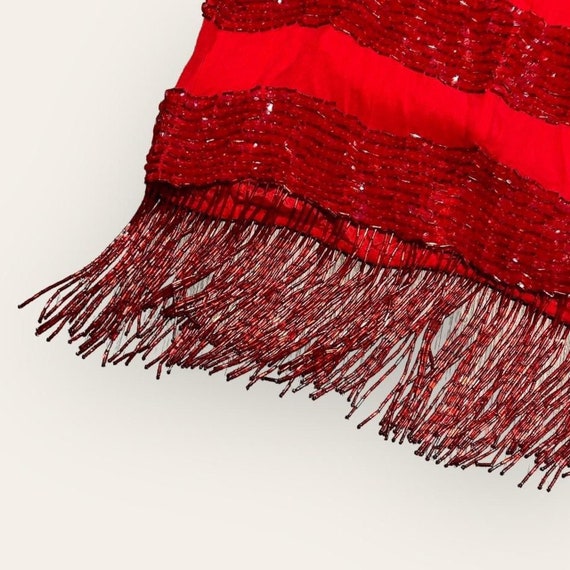 Red Beaded Silk Fringe Dress - image 4