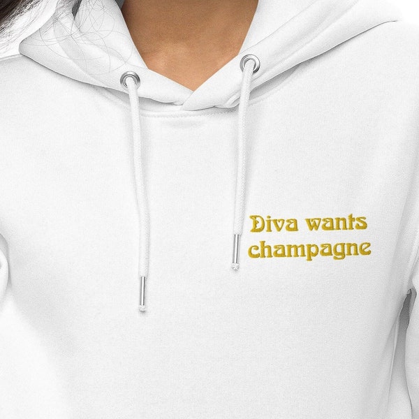 Hoodie Bestickung Gold Diva wants champagne Geschenk für Frauen personalisiert für Damen Sweatshirt weiss beige schwarz Hoodie personalisier