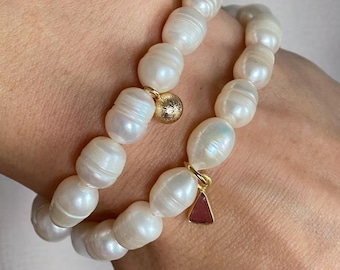Süßwasserperlen Armband mit Anhänger, Handgemachter Perlenschmuck Hochzeitsschmuck, Geschenk für Frauen, Braut, minimalistisches Armband